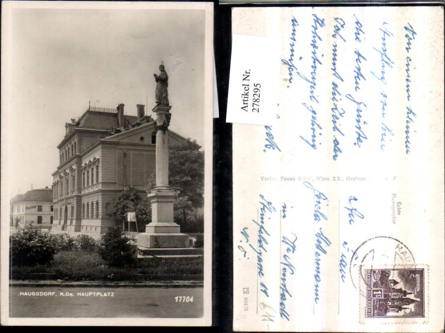 278295,Haugsdorf Hauptplatz Gasthof Gebäude Säule