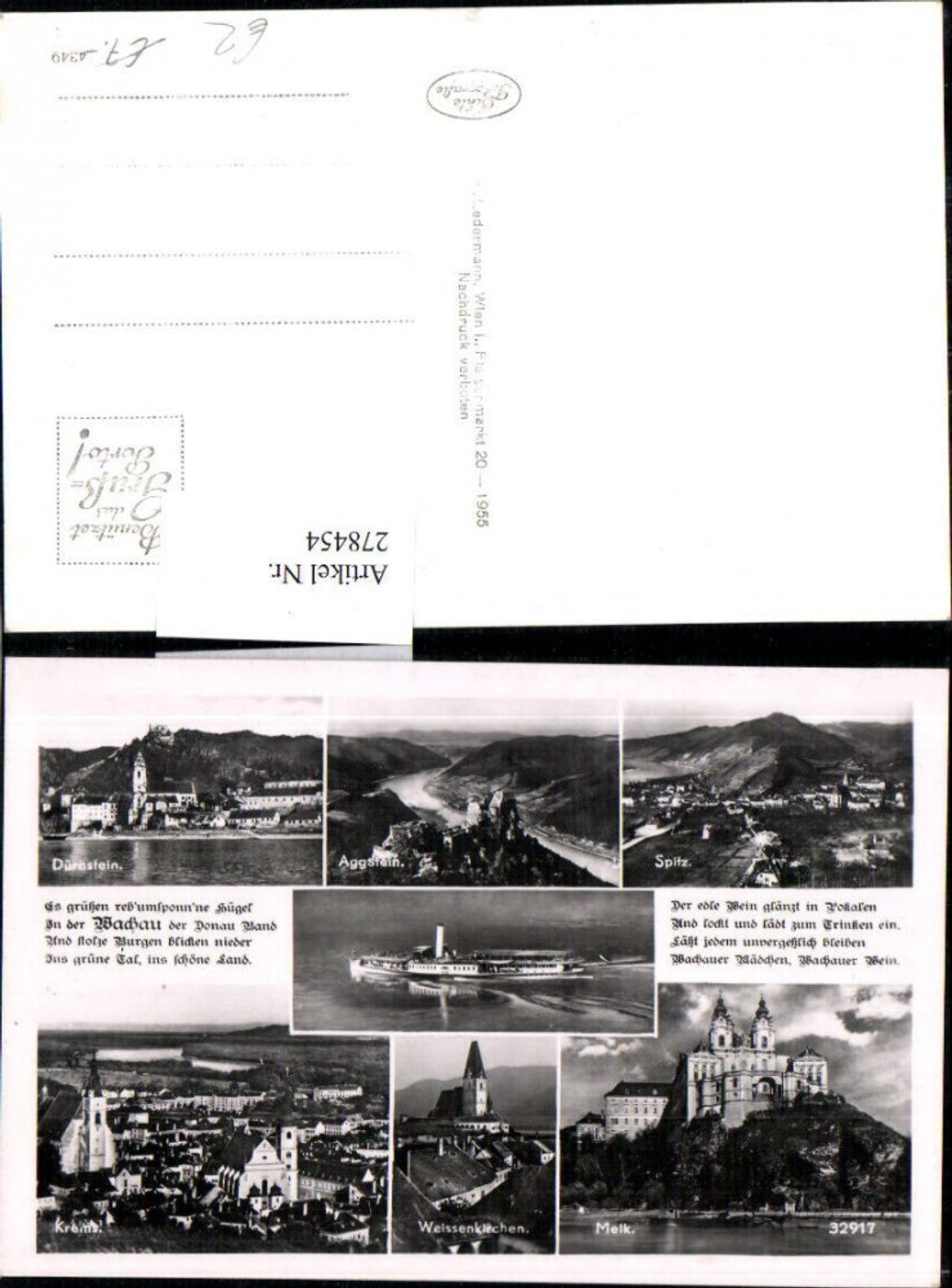 278454,Dürnstein Spitz Burg Aggstein Weißenkirchen Krems Melk Dampfer Mehrbildkarte Text