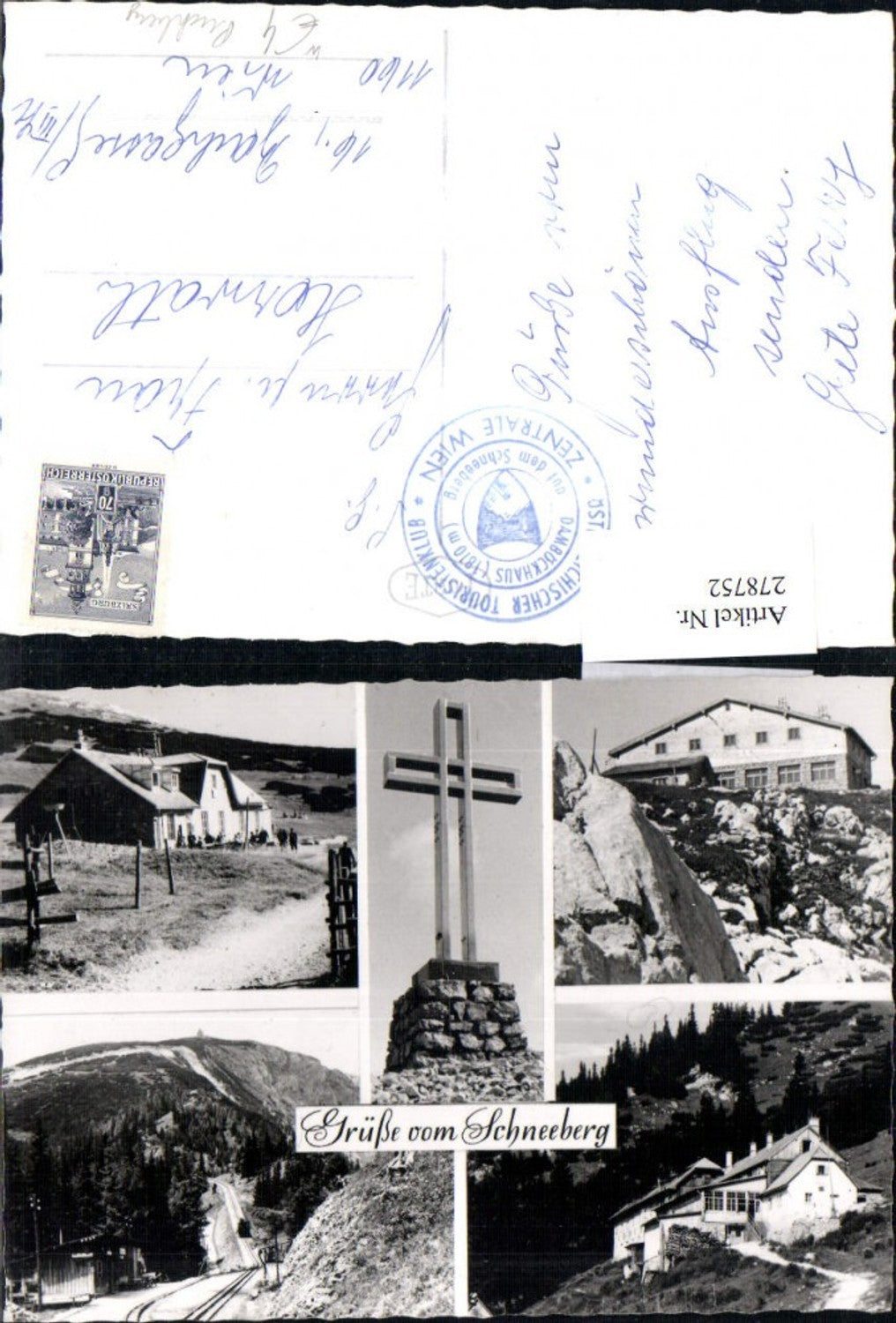 278752,Gruß vom Schneeberg b. Puchberg Kreuz Berghütten Bergbahn Mehrbildkarte