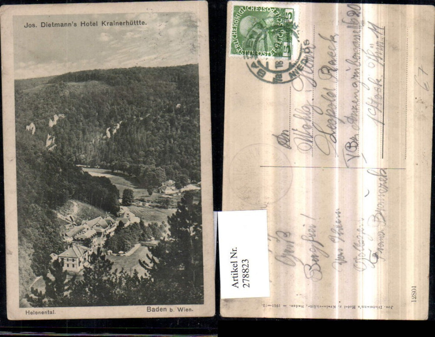 278823,Baden b. Wien Helenental Josef Dietmans Hotel Krainerhütte