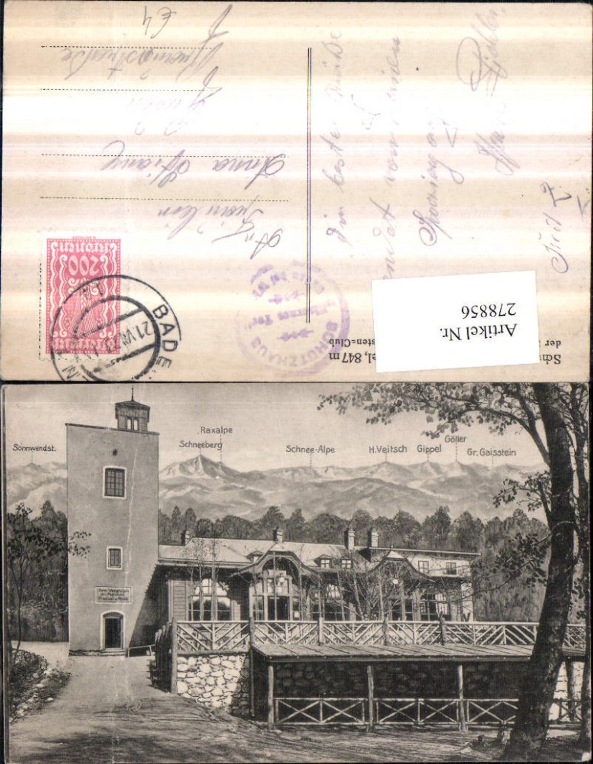 278856,Schutzhaus am Hohen Lindkogel b. Baden Bergkulisse