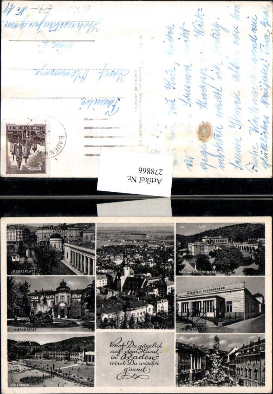 278866,Baden Totale Josefsplatz Kurhaus Trinkhalle Johannesbad Hauptplatz Strandbad Mehrbildkarte