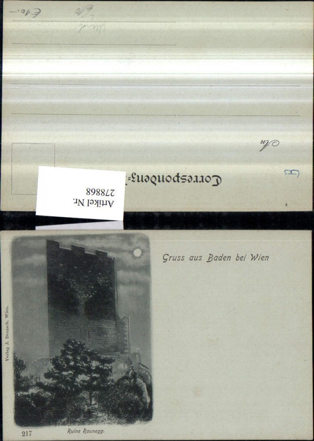 278868,Mond Litho AK Gruß aus Baden b. Wien Ruine Raunegg Rauheneck