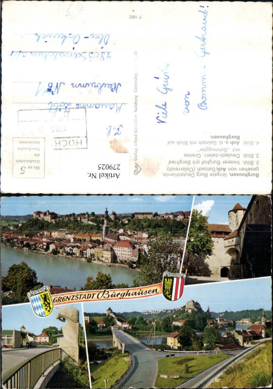 279025,Burghausen Totale Burghof m. Burgfried Grenze m. Schmuggler Mehrbildkarte