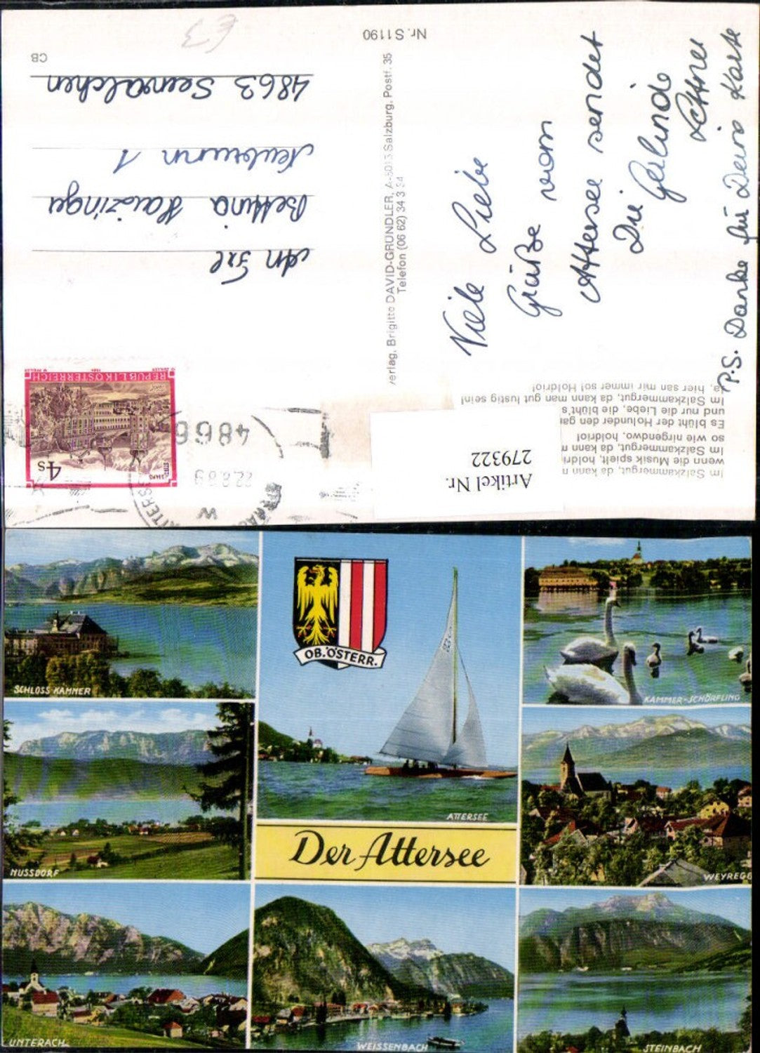 279322,Attersee Schloss Kammer Weyregg Steinbach Weißenbach Unterach Segelboot Mehrbildkarte