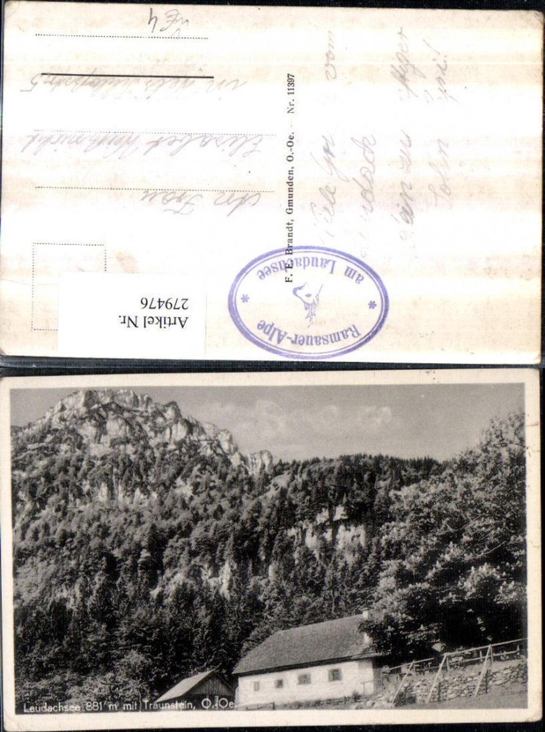 279476,Laudachsee Ramsauer-Alpe b. Gmunden Bergkulisse pub F. E. Brandt 11397