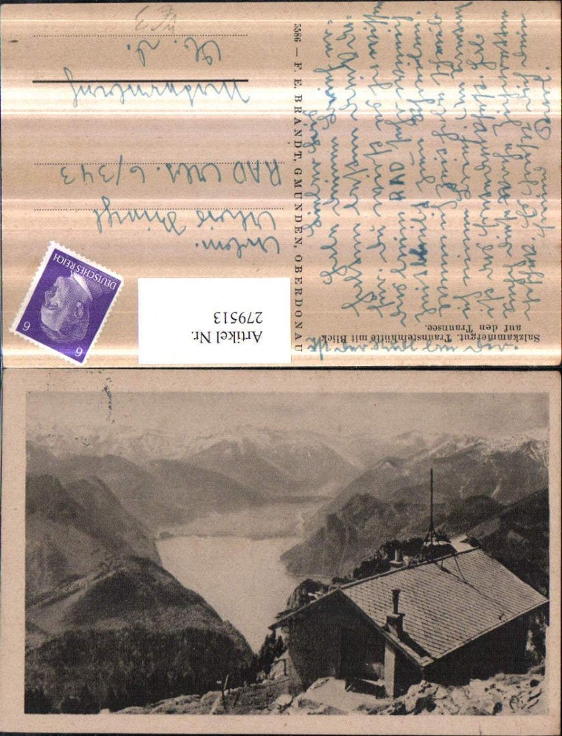 279513,Traunsteinhütte Berghütte m. Blick auf d. Traunsee b. Gmunden pub F. E. Brandt 5586