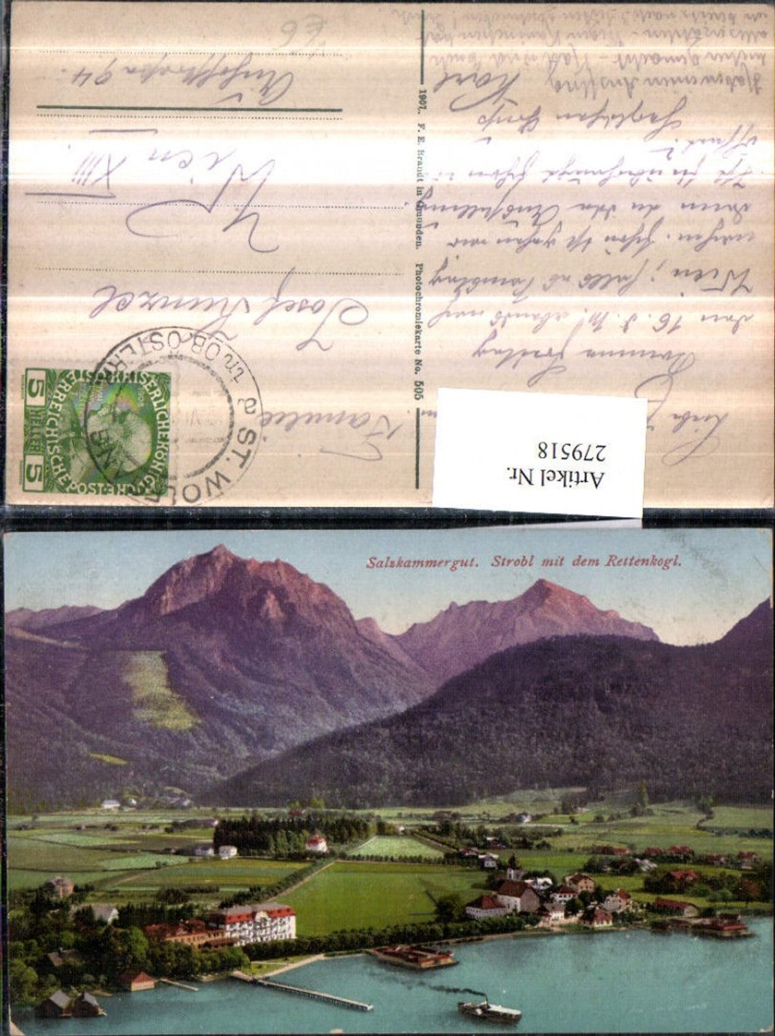 279518,Strobl Totale m. d. Rettenkogl Bergkulisse pub F. E. Brandt 505