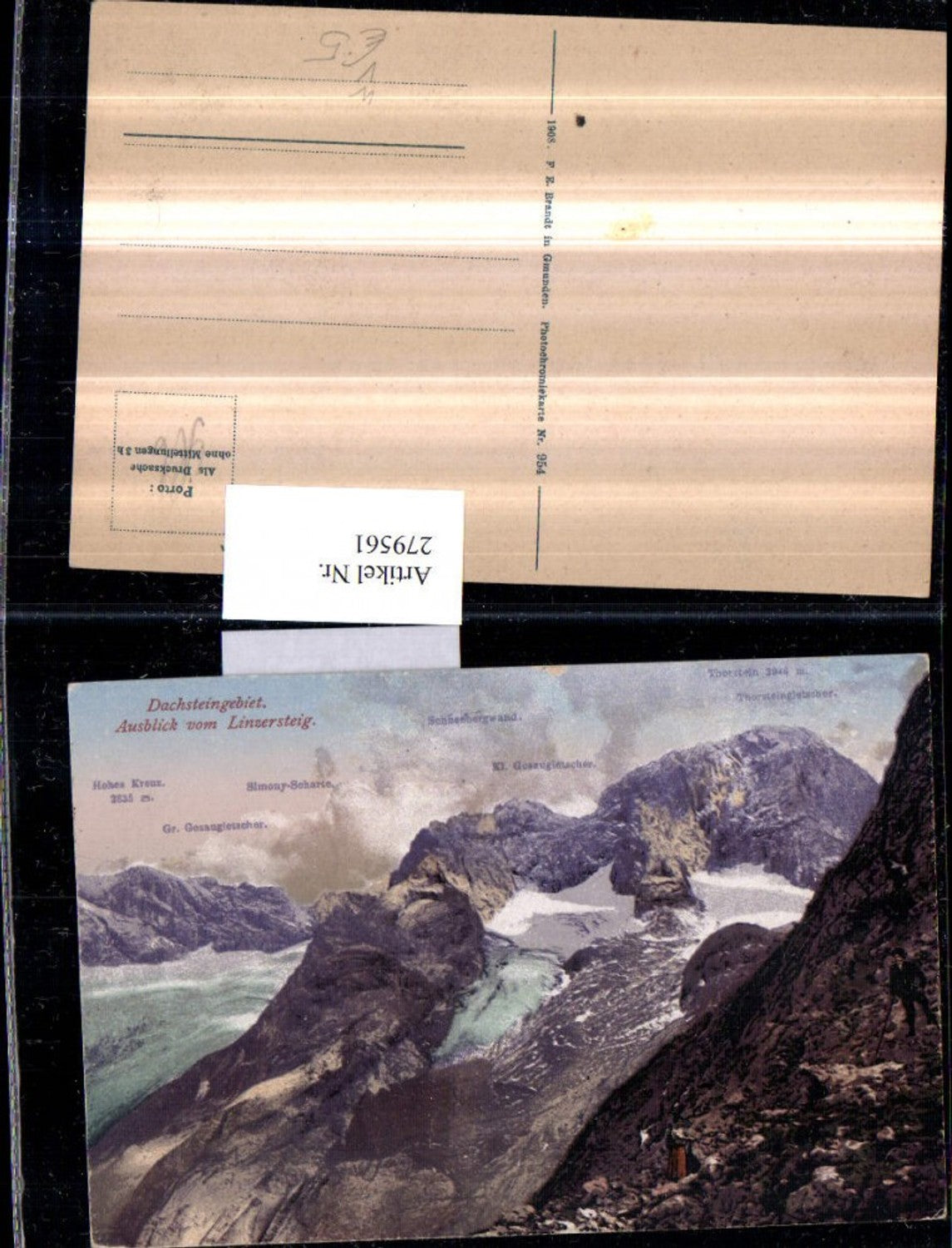 279561,Dachsteingebiet Ausblick vom Linzersteig b. Gosau Bergkulisse pub F. E. Brandt 954