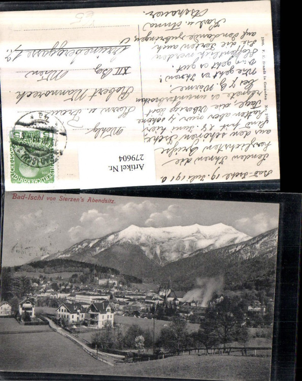 279604,Bad Ischl Totale von Sterzens Abendsitz Bergkulisse pub F. E. Brandt 1968