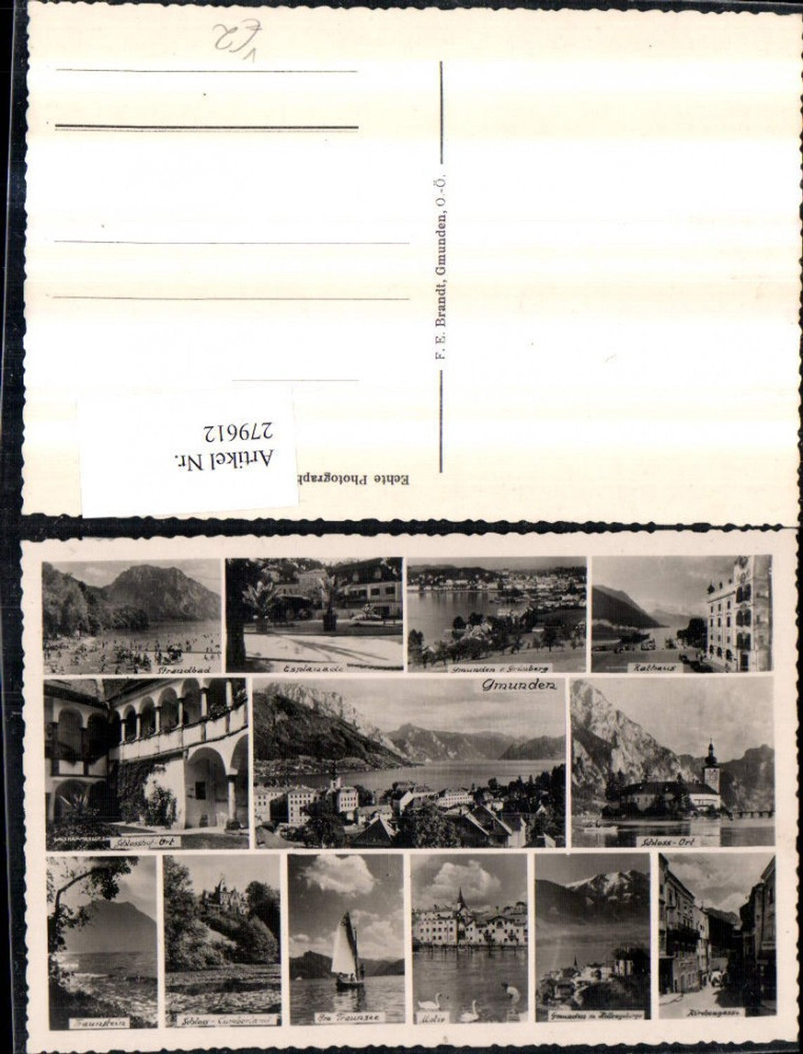 279612,Gmunden Totale Rathaus Strandbad Schloss Orth Segelboot Esplanade Mehrbildkarte pub F. E. Brandt