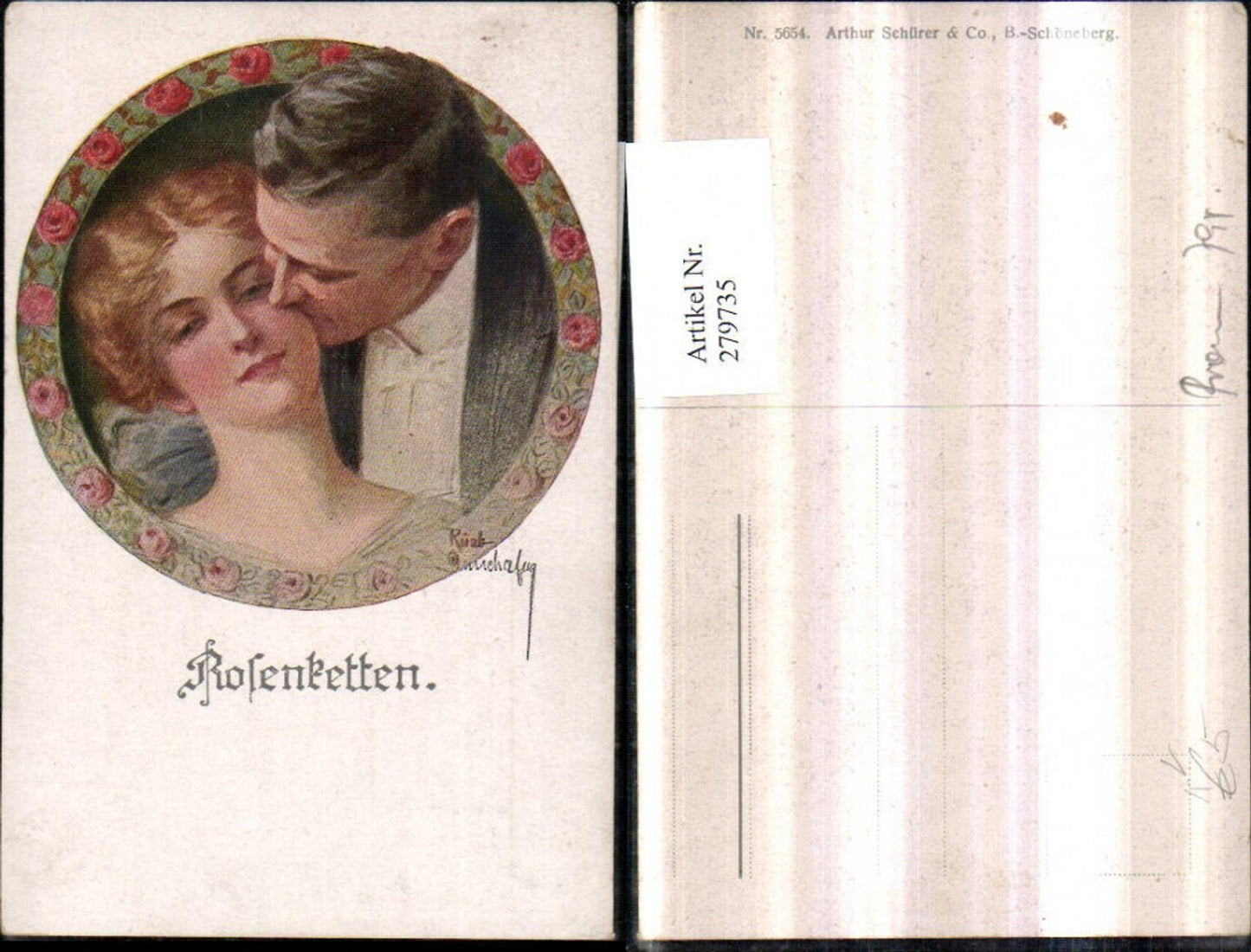 279735,Asco AK 5654 Künstler Ruab Gnischaf Rosenkette Liebespaar Liebe Portrait Passepartout Rosen