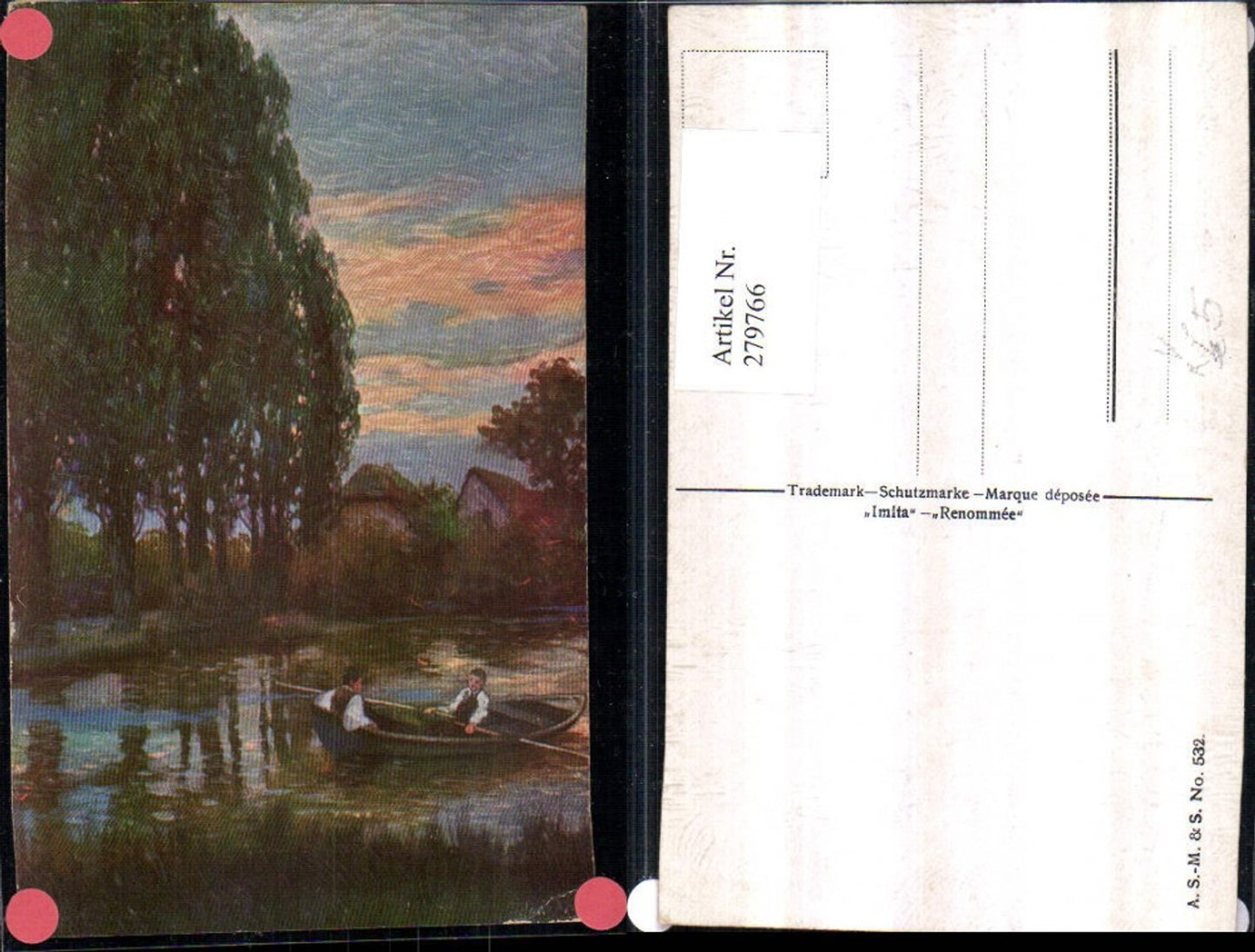 279766,A.S.M. Imita 532 Künstlerkarte Landschaft Ruderboot Bäume