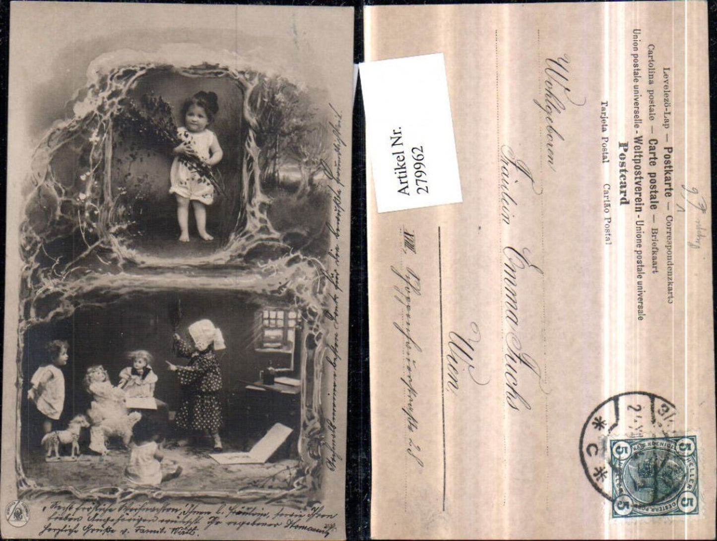 279962,Kinder Zweige Puppen Spielzeugpferd Nachziehpferd Mehrbildkarte pub NPG 313