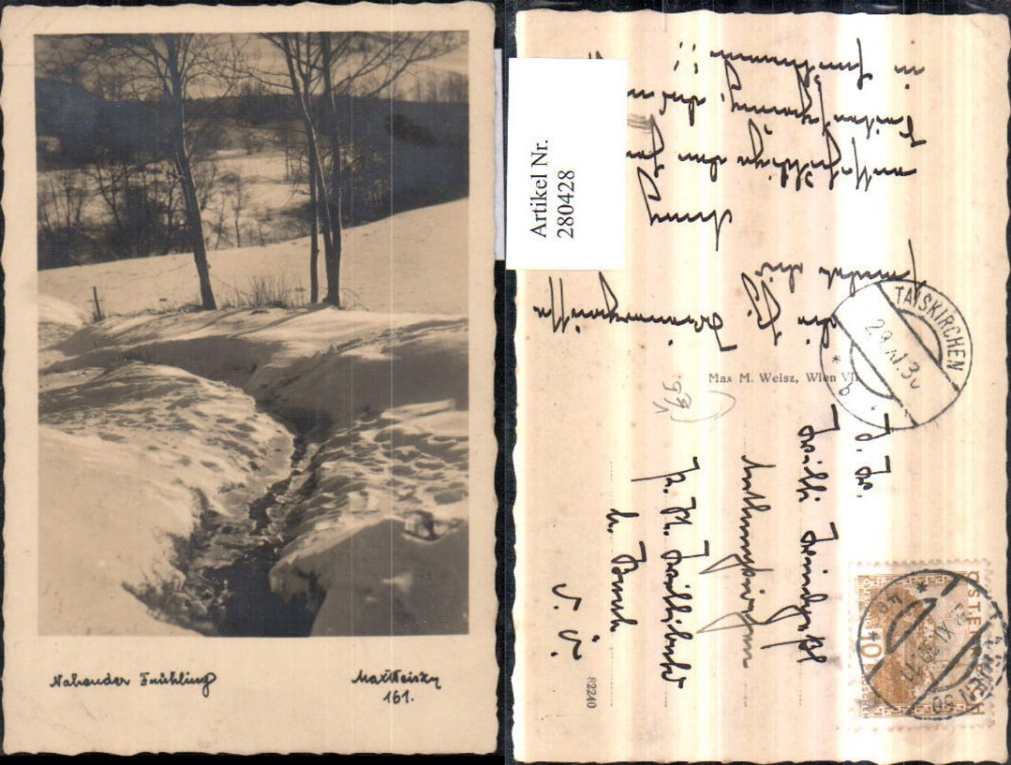 280428,Max Weisz 161 Nahender Frühling Landschaft Bach Winterbild