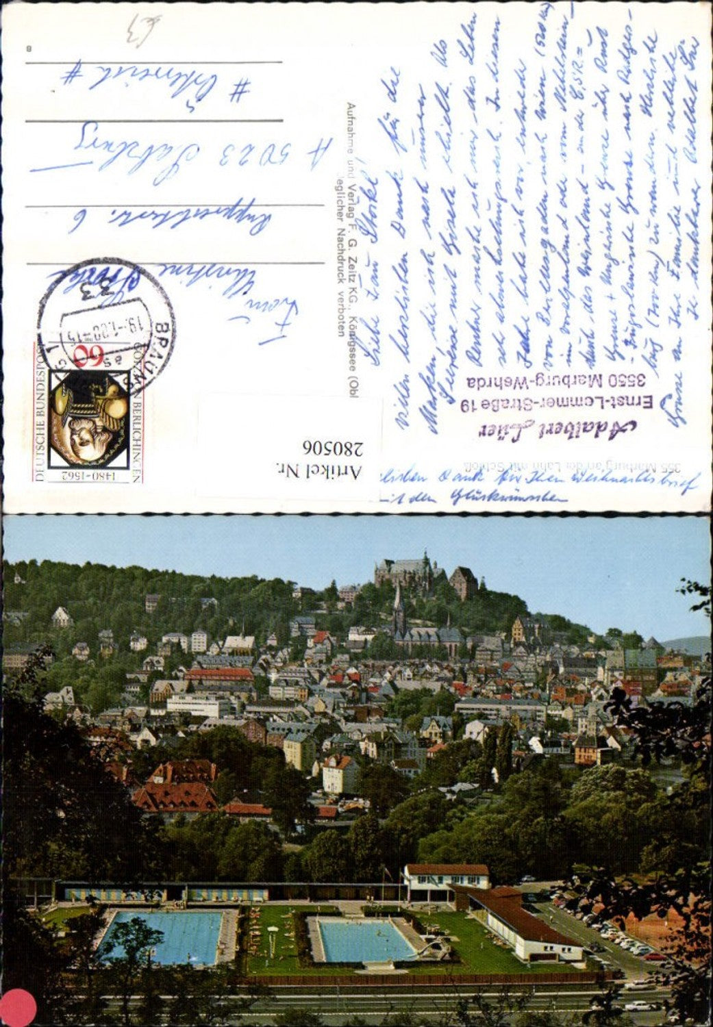 280506,Marburg an d. Lahn Totale m. Schloss Freibad Schwimmbad
