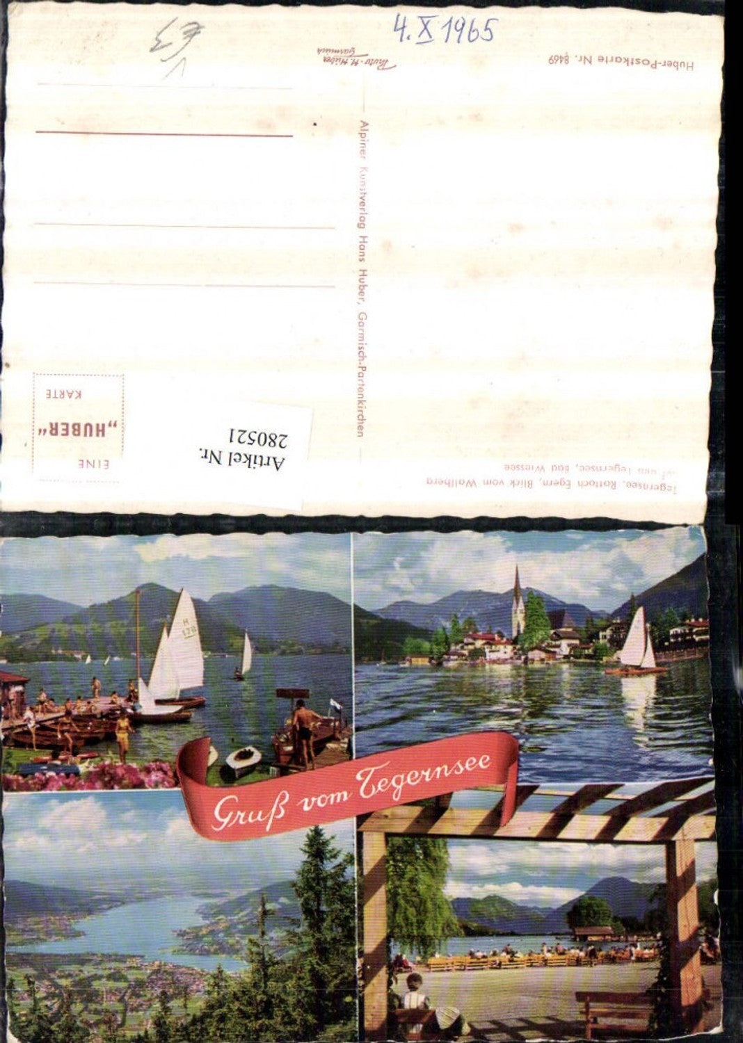 280521,Gruß vom Tegernsee Rottach Egern Totale Segelboote Mehrbildkarte pub Hans Huber 8469