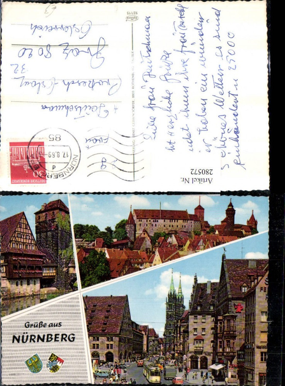 280572, Nuremberg Partial view Castle Street view Tram Church Executioner's Bridge Executioner's Tower Multi-view map