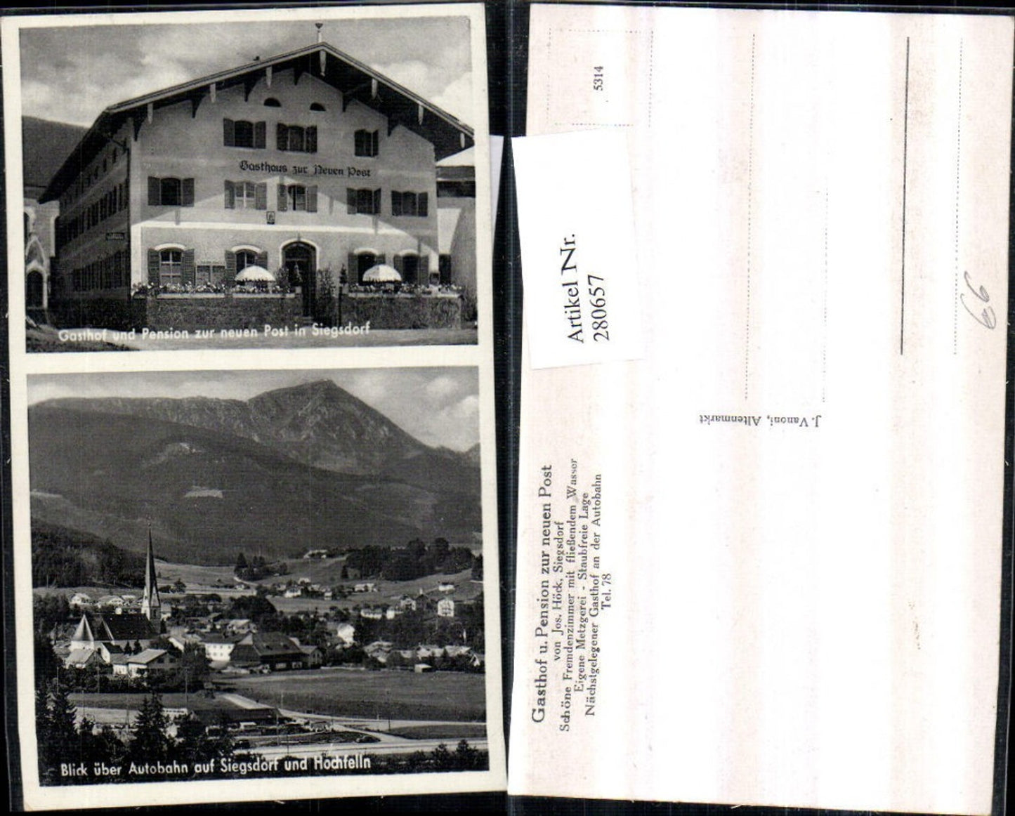 280657,Siegsdorf Totale m. Hochfelln Bergkulisse Gasthof u. Pension zur neuen Post Mehrbildkarte