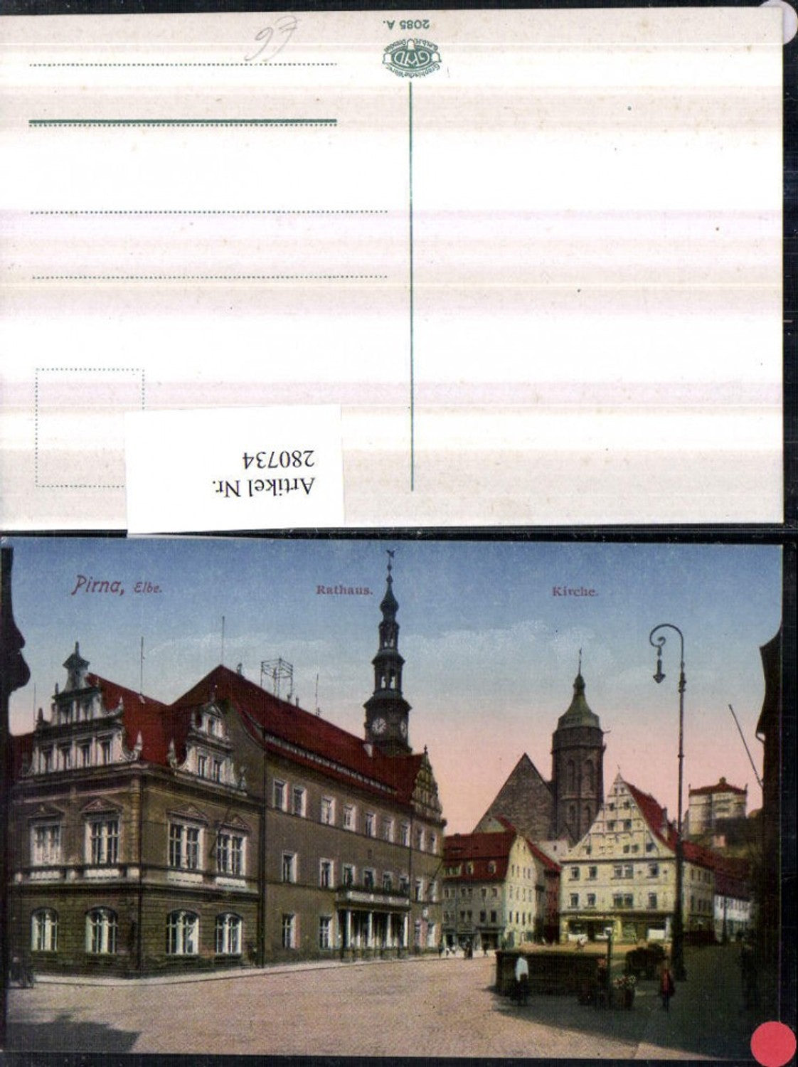 280734,Pirna an d. Elbe Rathaus u. Kirche Straßenansicht