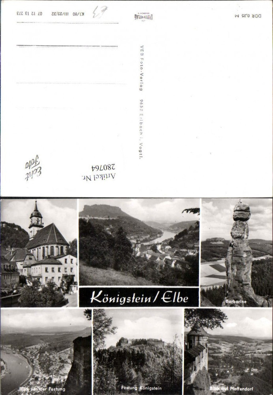 280764,Königstein an d. Elbe Totale Kirche Festung Barbarine Felsen Mehrbildkarte