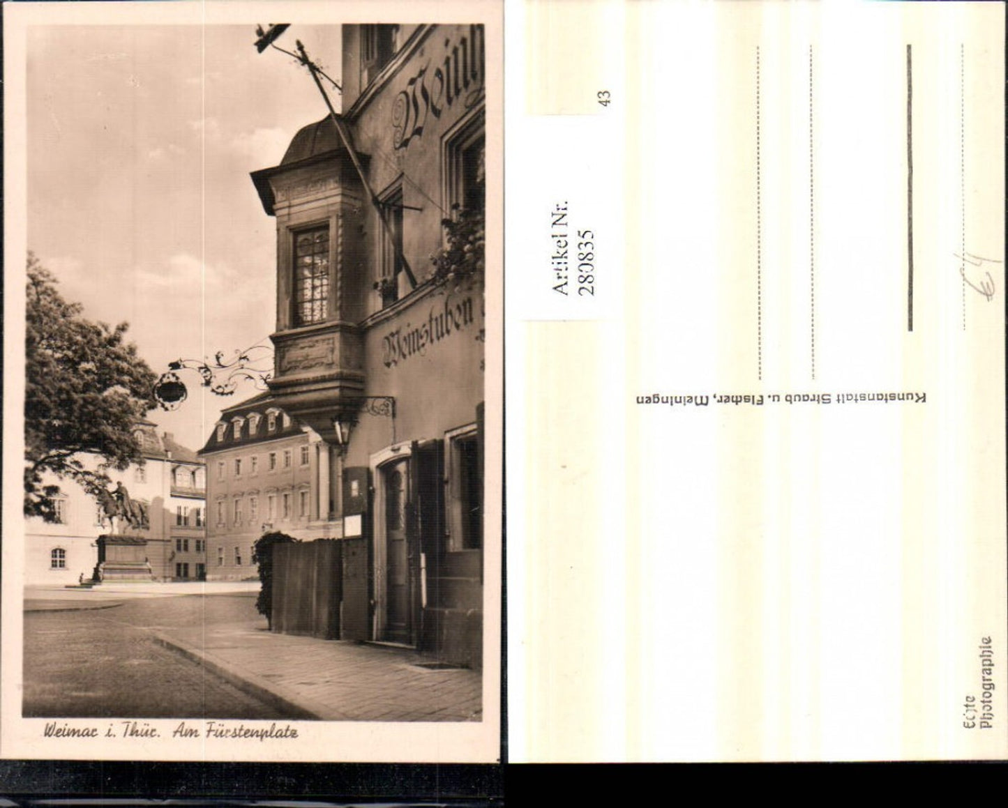 280835,Weimar Am Fürstenplatz Weinstube Erker Straßenansicht Denkmal