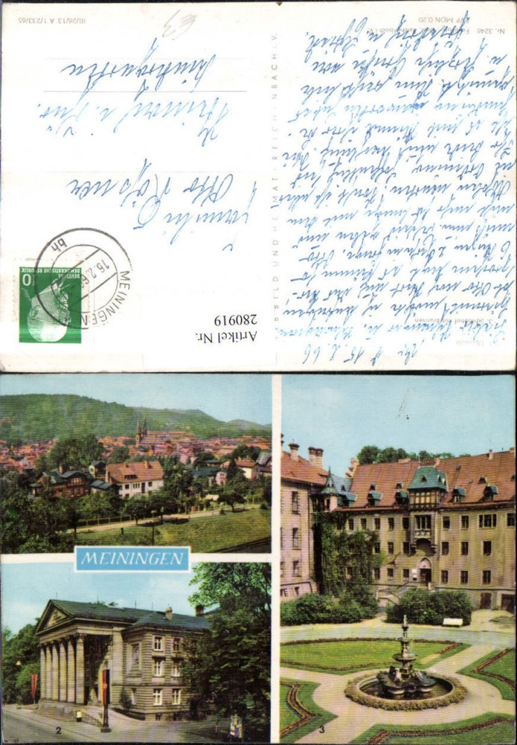 280919,Meiningen Totale Theater Schlosshof m. Brunnen Mehrbildkarte
