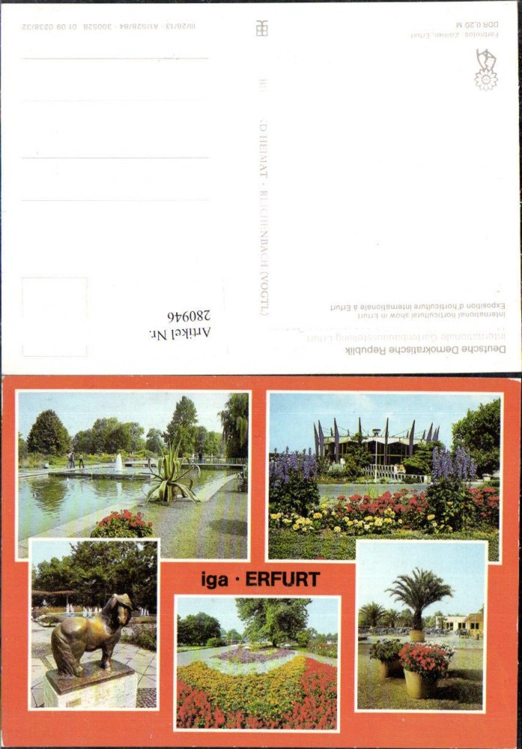 280946, Erfurt International Horticultural Exhibition Flowers Garden Horse Statue Fountain Multi-image postcard