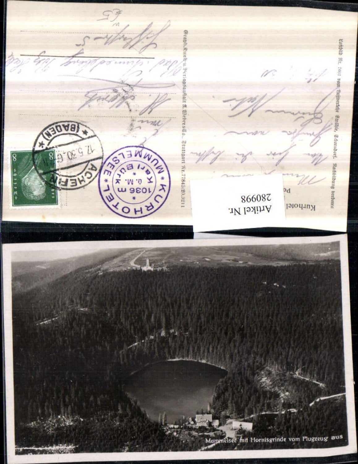 280998,Mummelsee See Kurhotel m. Hornisgrinde b. Seebach in Baden Fliegeraufnahme