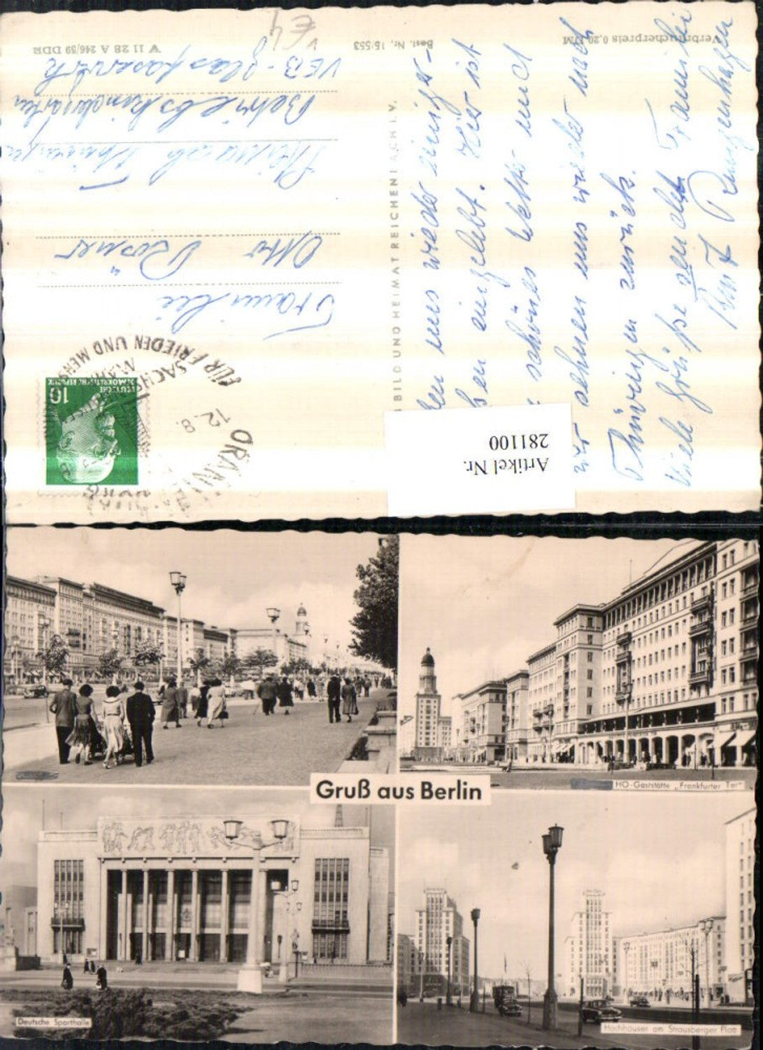 281100,Berlin Sporthalle HO-Gaststätte Frankfurter Tor Hochhauser Strausberger Platz Mehrbildkarte pub VEB 15/553