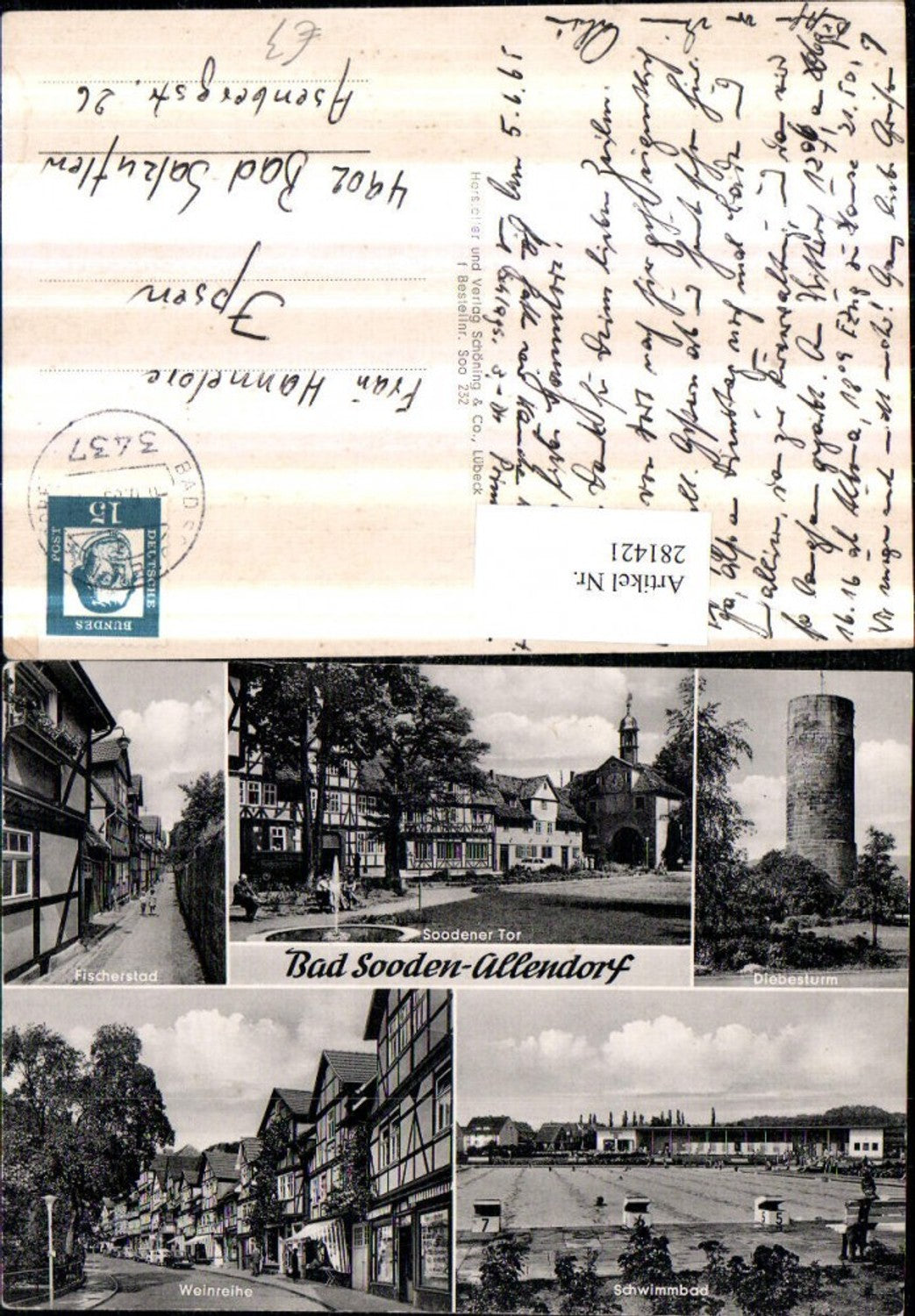 281421,Bad Sooden-Allendorf Diebesturm Weinreihe Schwimmbad Fischerstad Soodener Tor Mehrbildkarte