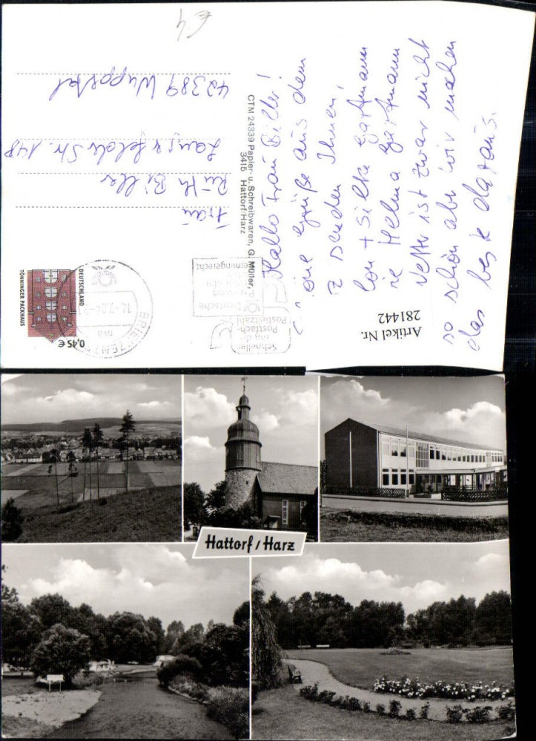 281442,Hattorf am Harz Totale Kirche Schule Park Mehrbildkarte