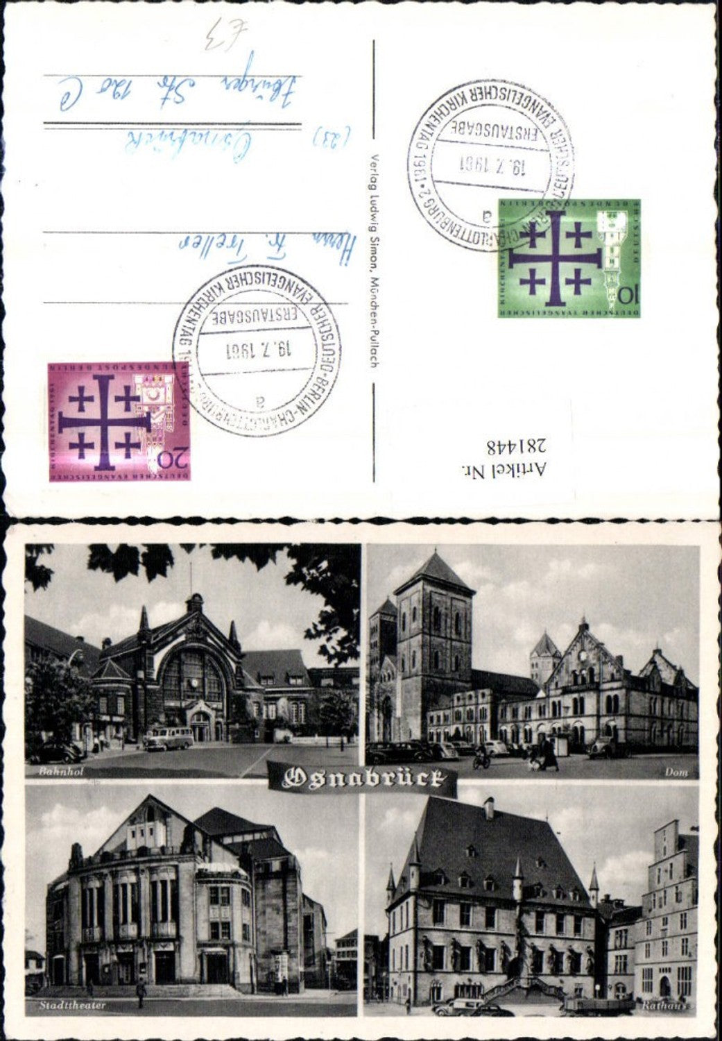 281448,Osnabrück Bahnhof Dom Kirche Rathaus Stadttheater Mehrbildkarte