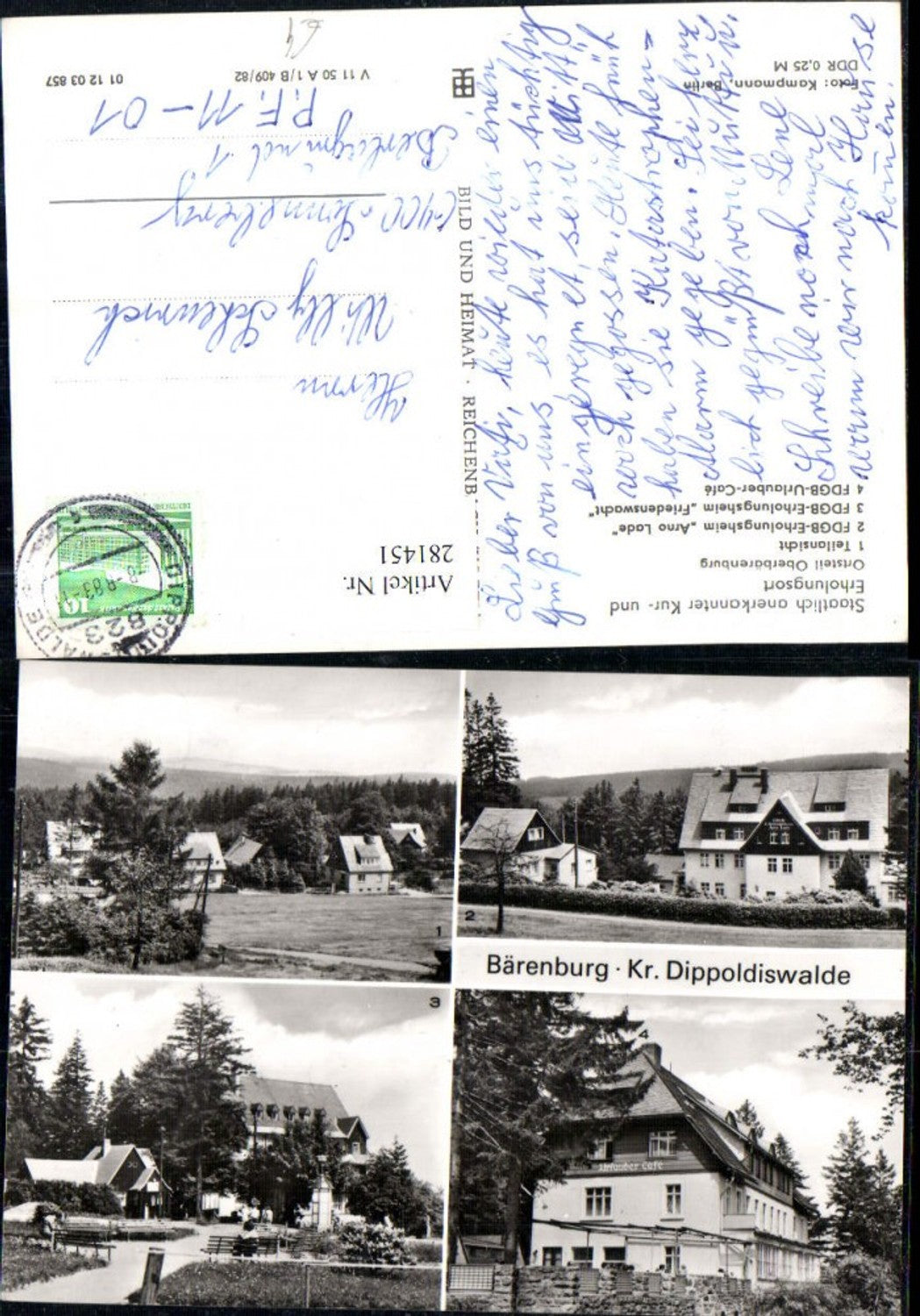 281451,Bärenburg b. Oberbärenburg Erholungsheime Arno Lade u. Friedenswacht Cafe Mehrbildkarte