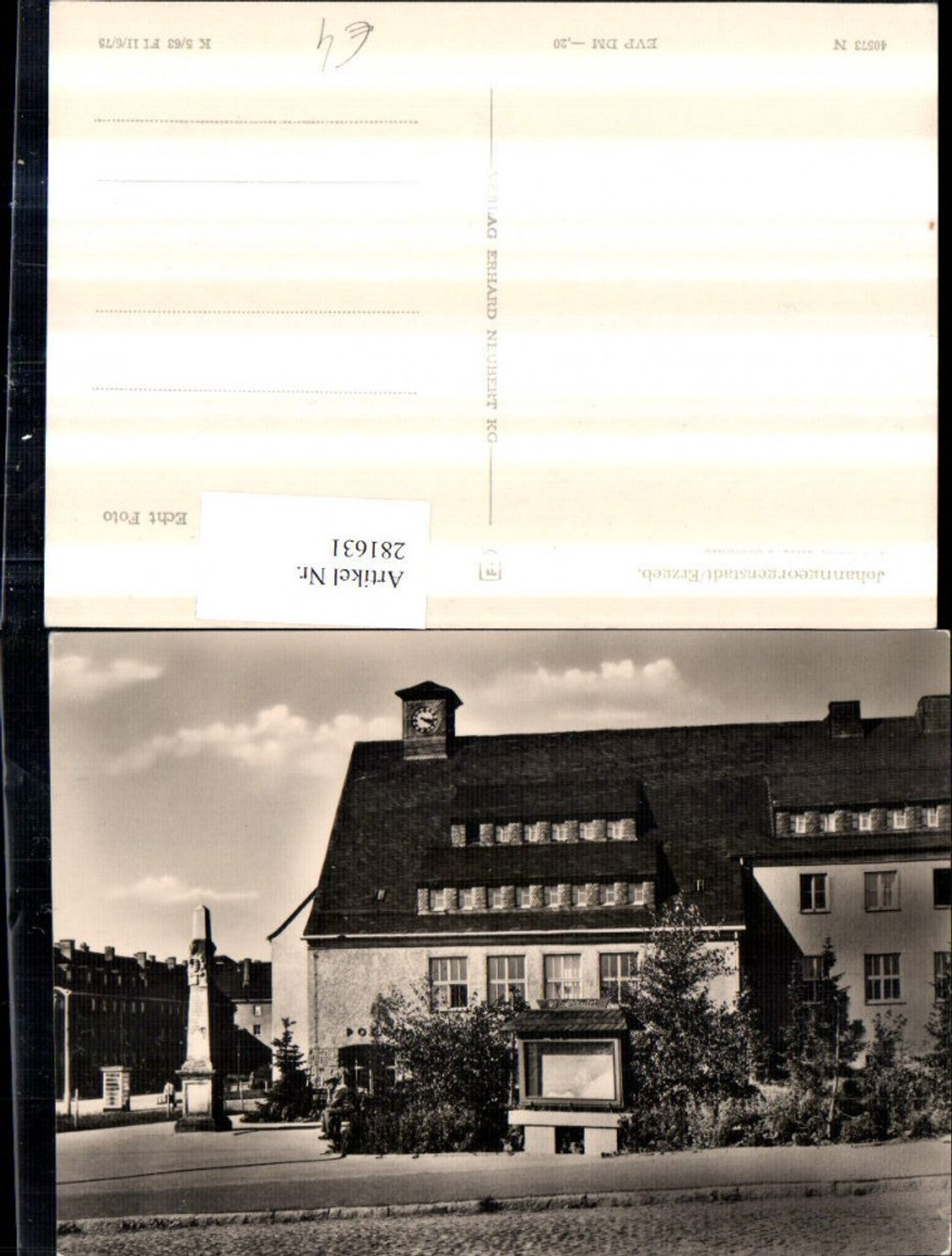 281631,Johanngeorgenstadt im Erzgebirge Postamt m. Postsäule