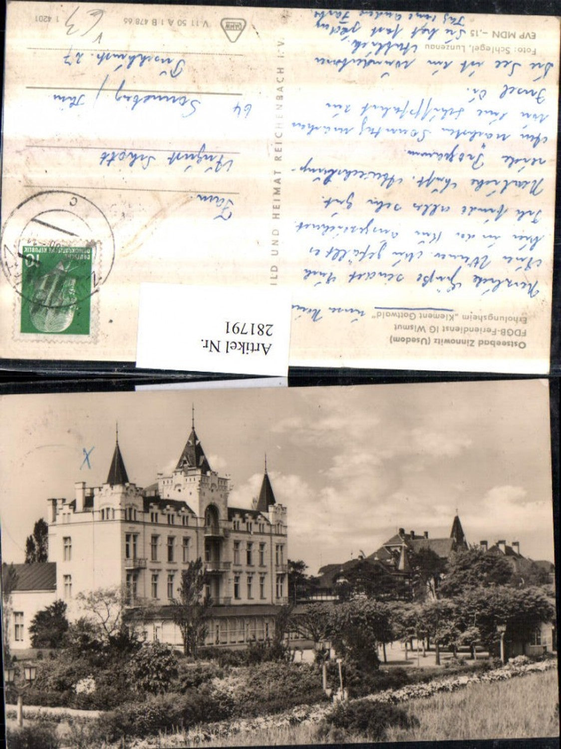 281791,Ostseebad Zinnowitz auf Usedom Erholungsheim Klement Gottwald pub VEB