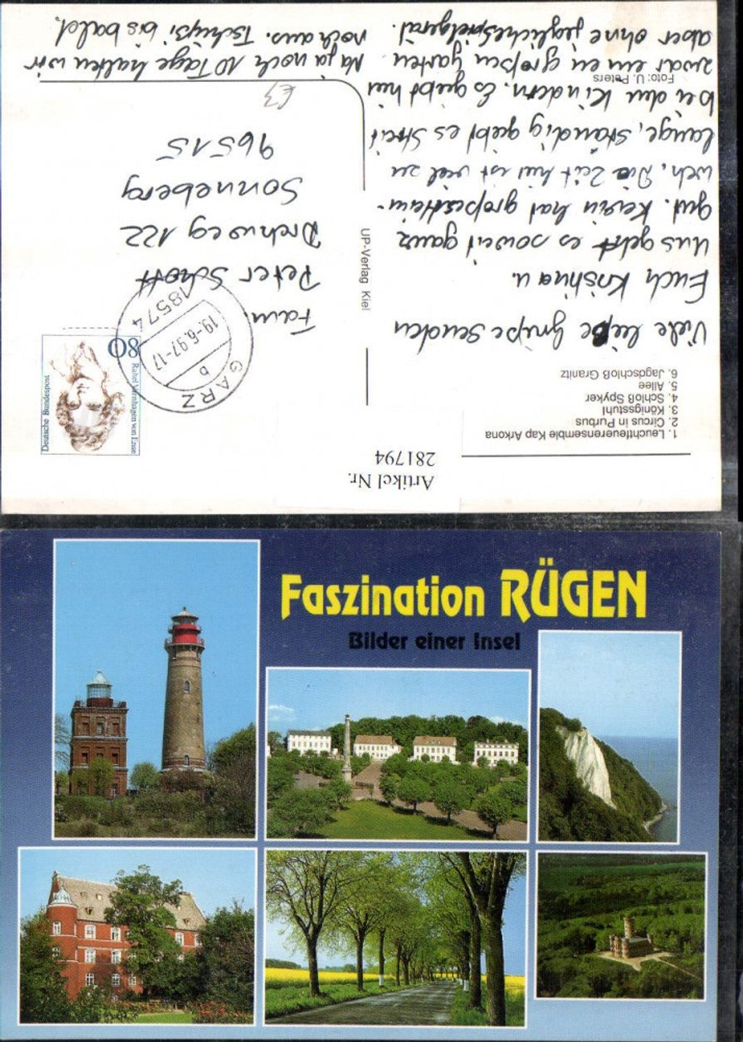 281794,Insel Rügen Leuchtturm Kap Arkona Circus in Purbus Königsstuhl Schloss Spyker Alle Jagdschloss Mehrbildkarte