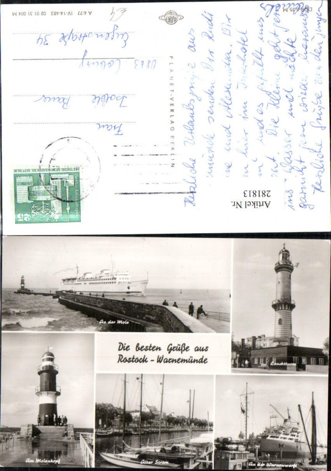 281813,Rostock Warnemünde Schiff Leuchtturm Molenkopf Segelboote Mehrbildkarte