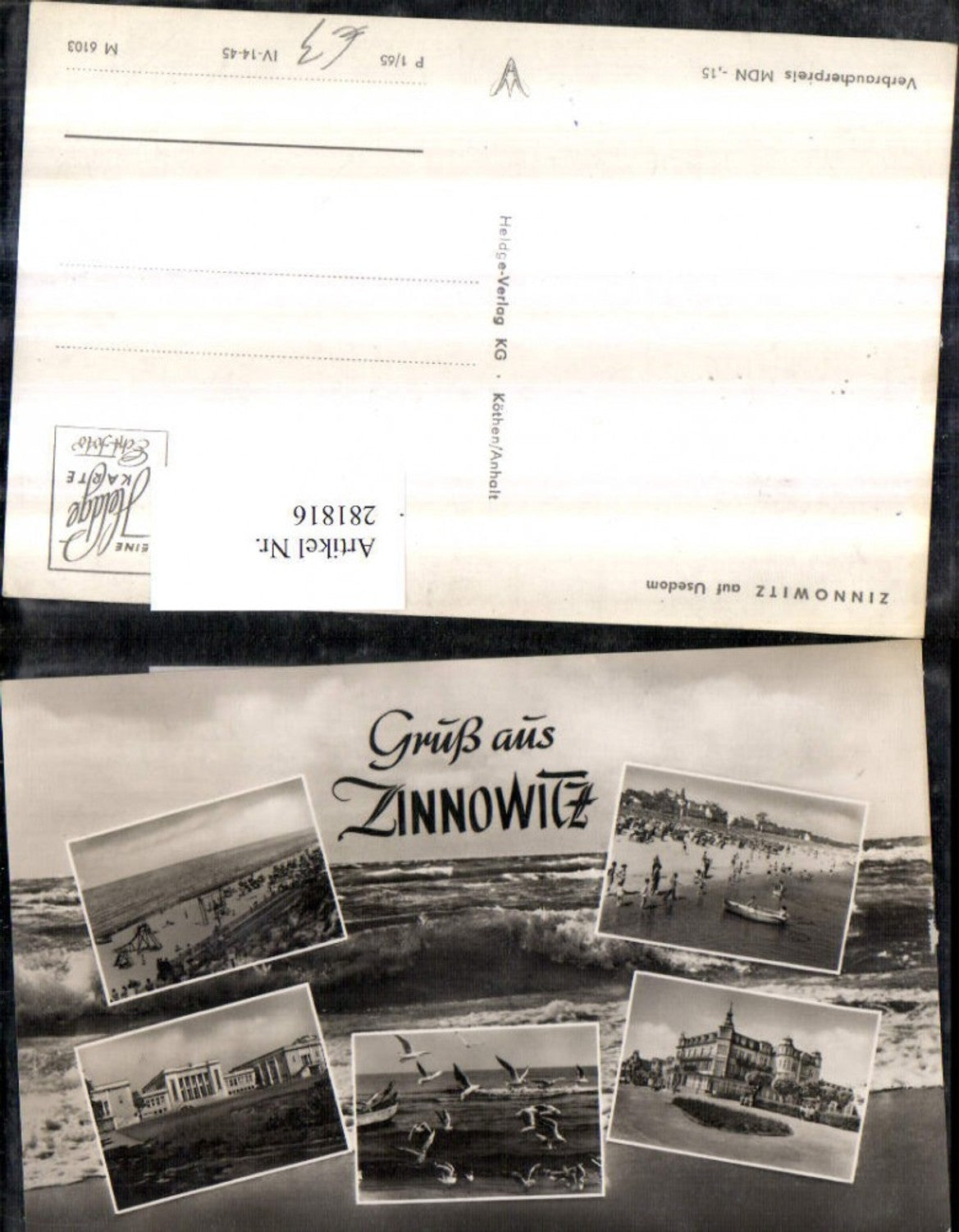 281816,Gruß aus Zinnowitz auf Usedom Gebäude Möwen Strand Strandleben Mehrbildkarte