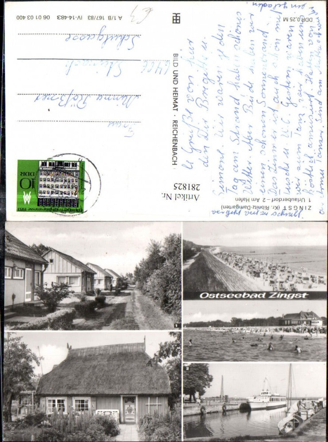 281825,Ostseebad Zingst Urlauberhof Reetdachhaus Bungalow Strand Hafen Boot Schiff Mehrbildkarte