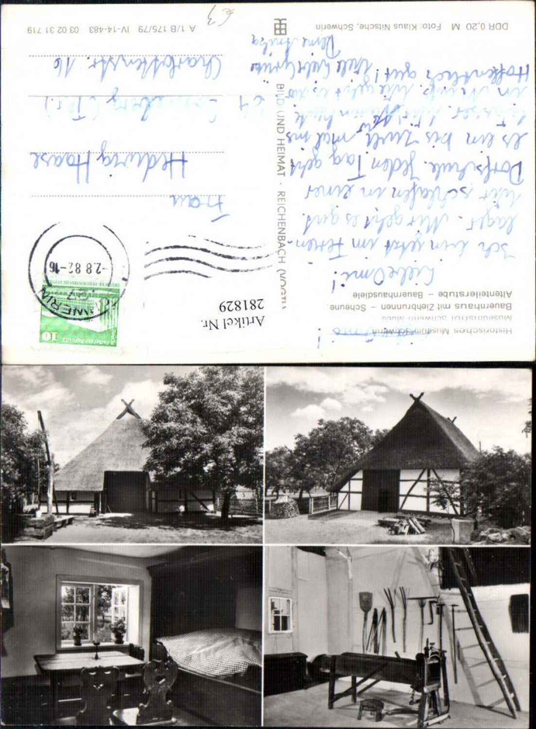 281829,Schwerin Mueß Historisches Museum Bauernhaus m. Ziehbrunnen Scheune Diele Mehrbildkarte