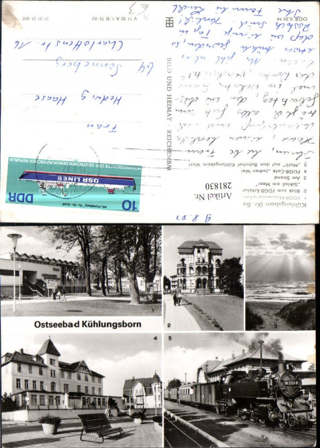 281830,Kühlungsborn Bahnhof Lokomotive Molli Cafe Strand Erholungsheim Meerwasserschwimmhalle Mehrbildkarte