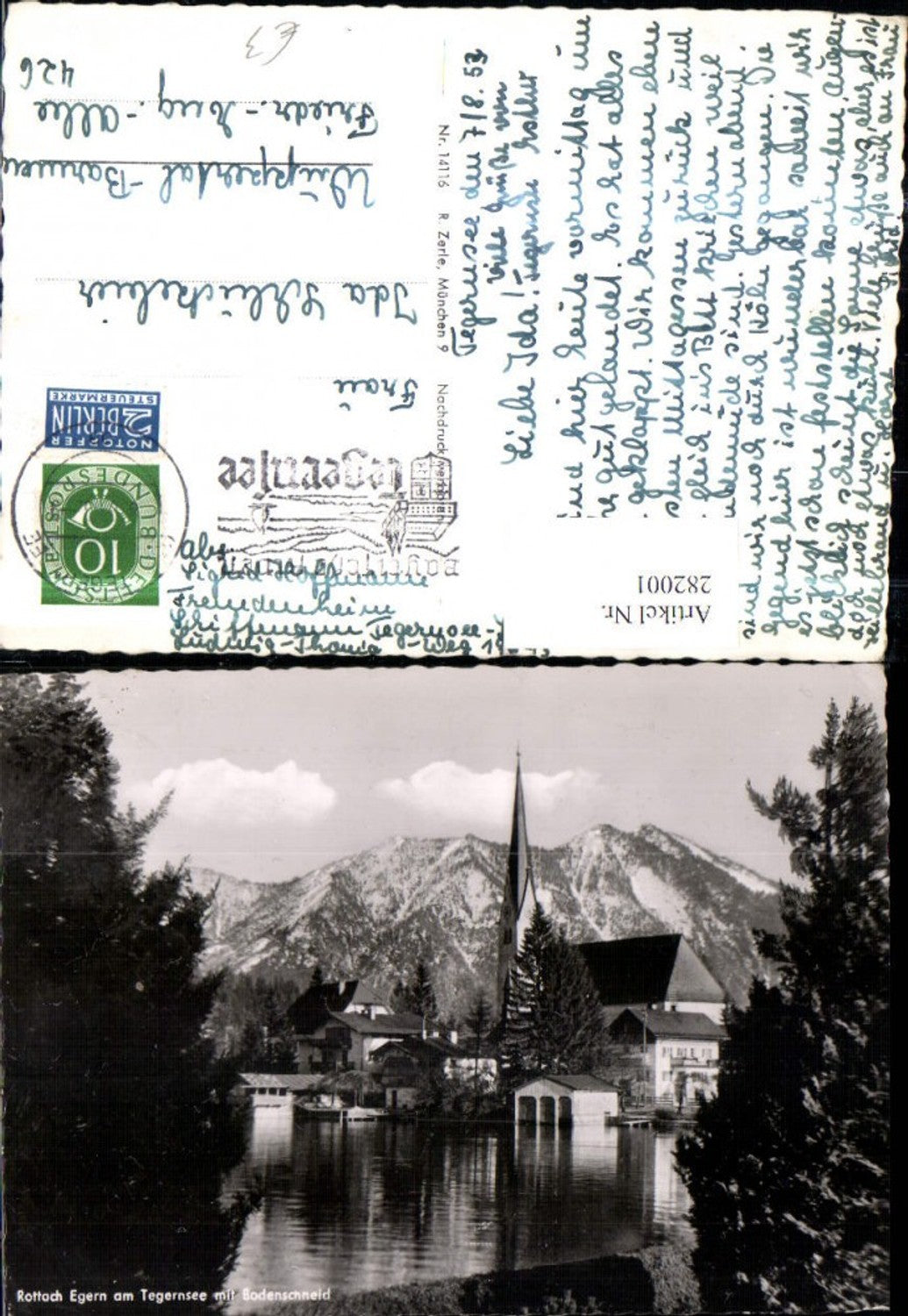 282001,Rottach Egern am Tegernsee Teilansicht Kirche m. Bodenschneid Bergkulisse