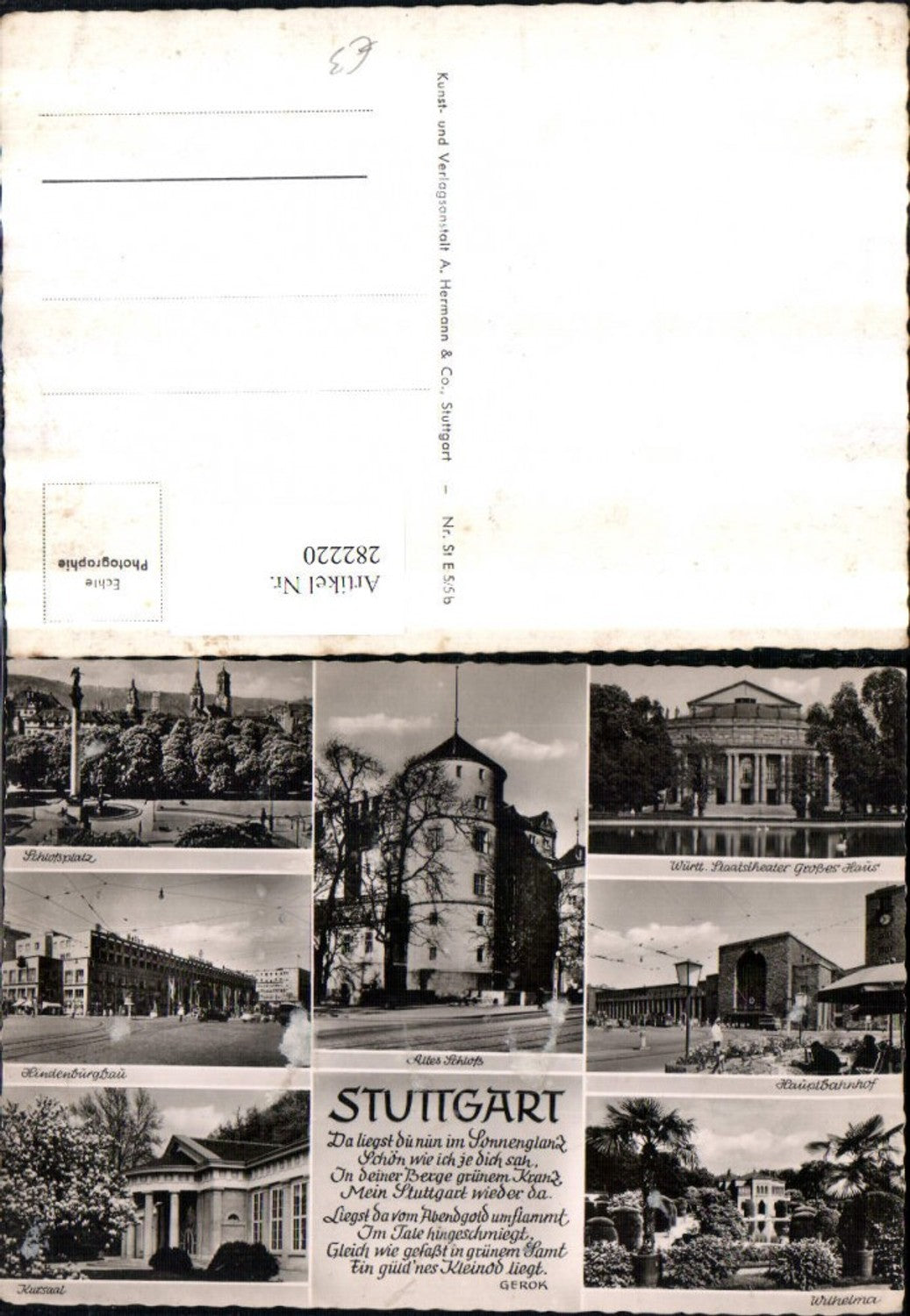 282220,Stuttgart Schlossplatz Schloss Kursaal Hauptbahnhof Wilhelma Staatstheater Mehrbildkarte