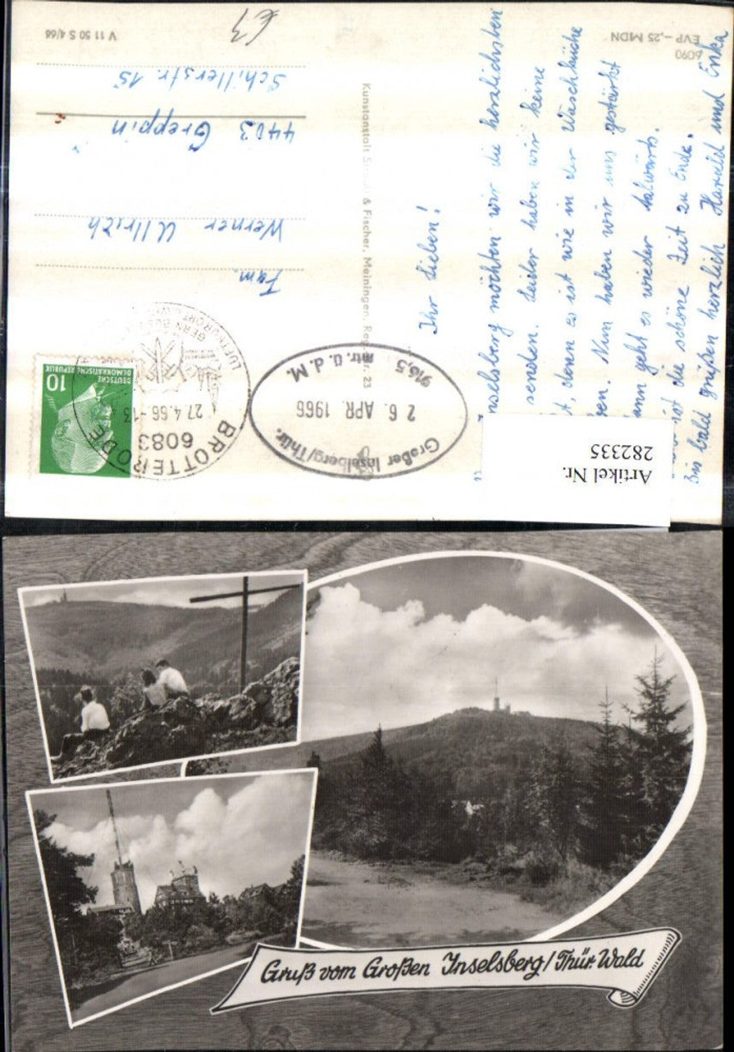 282335, Greetings from the Großer Inselsberg Cross observation tower multi-image postcard
