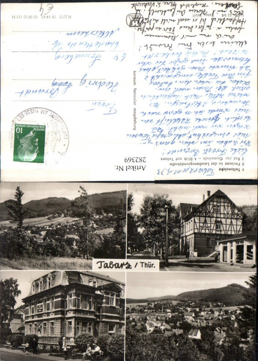 282369, Tabarz Total Post Office Council of the Municipality Multi-view postcard
