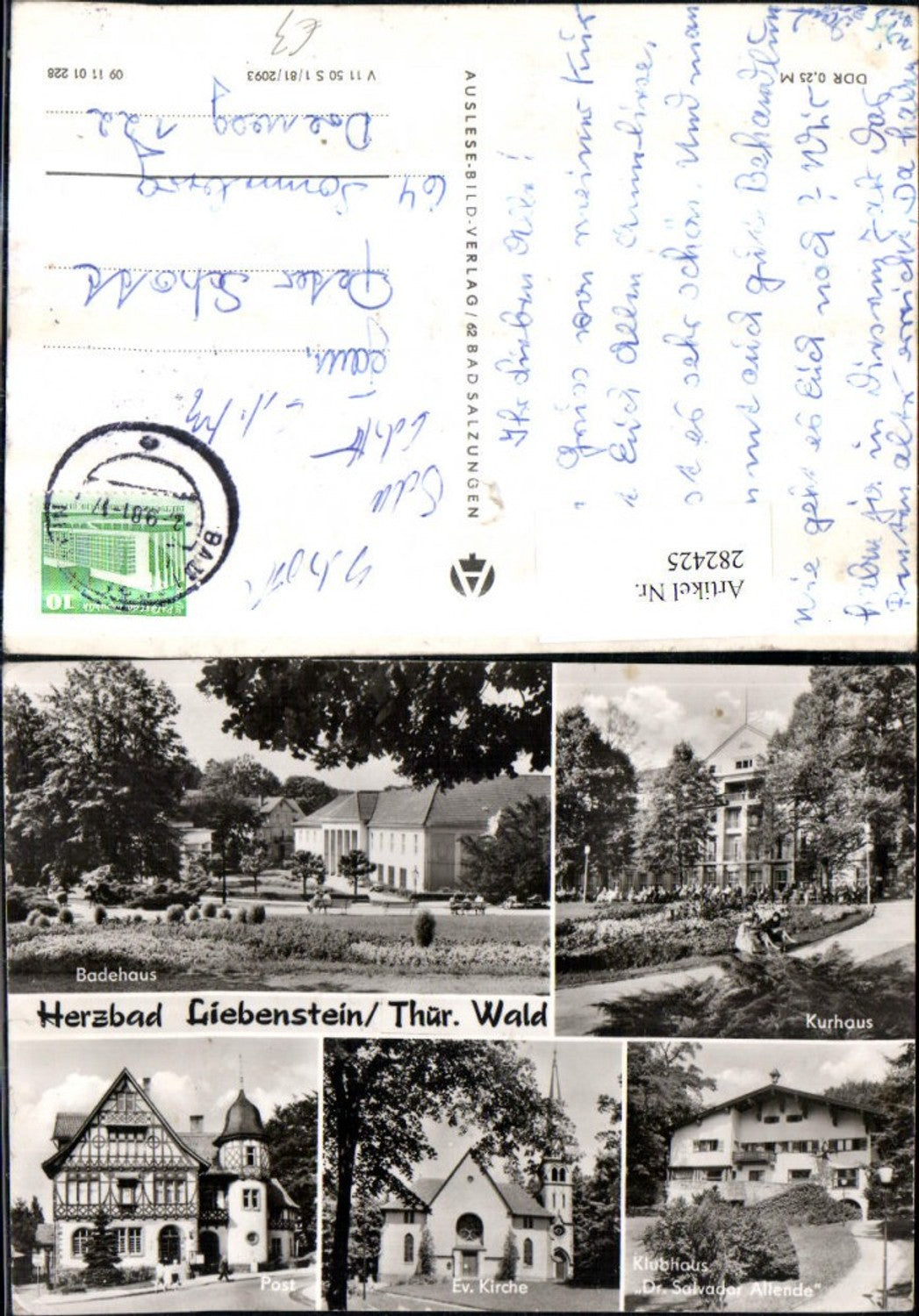 282425, Bad Liebenstein Bathhouse Spa Post Office Clubhouse Protestant Church Multi-image postcard