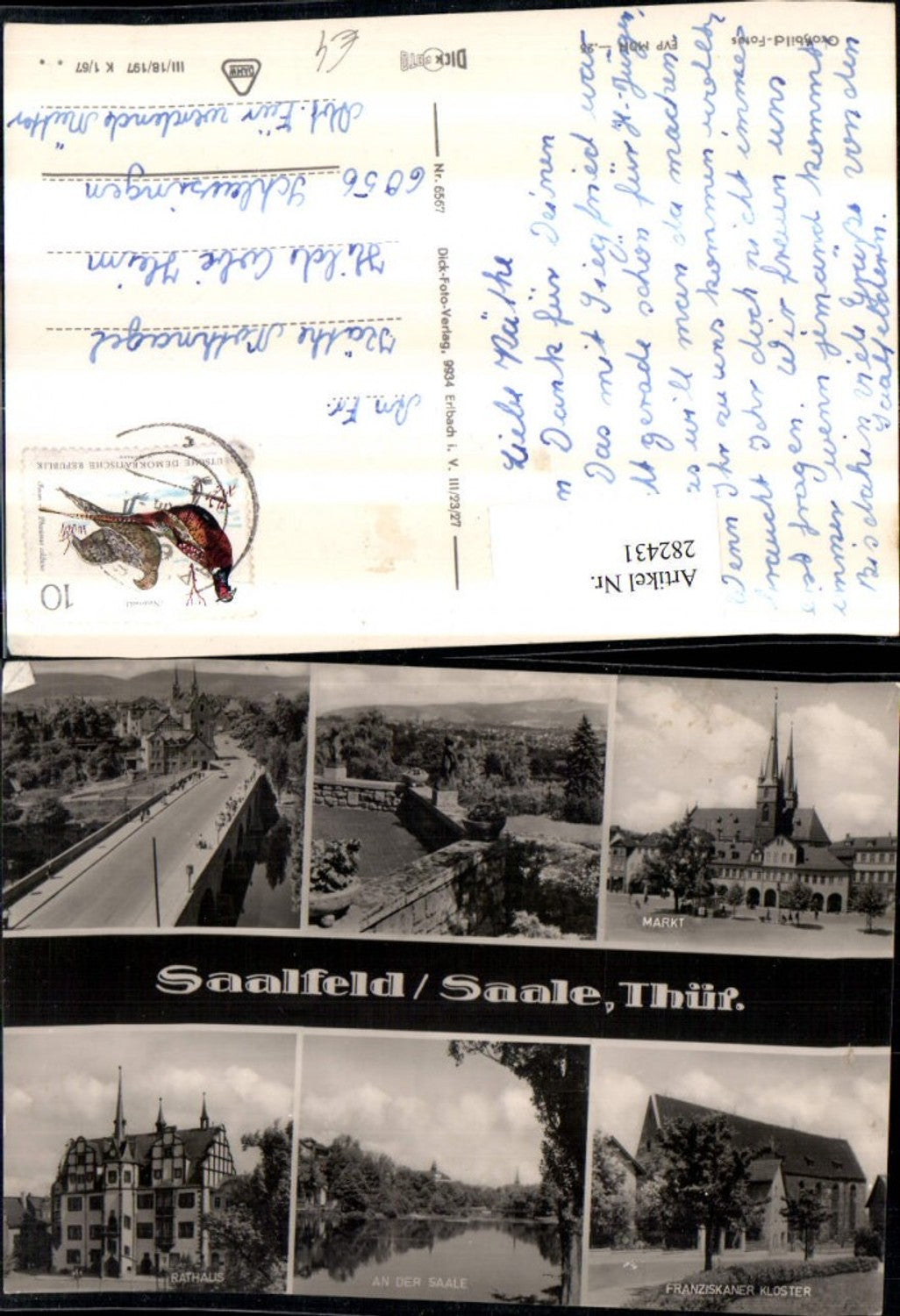 282431,Saalfeld an d. Saale Teilansicht Brücke Markt Rathaus Kloster Mehrbildkarte