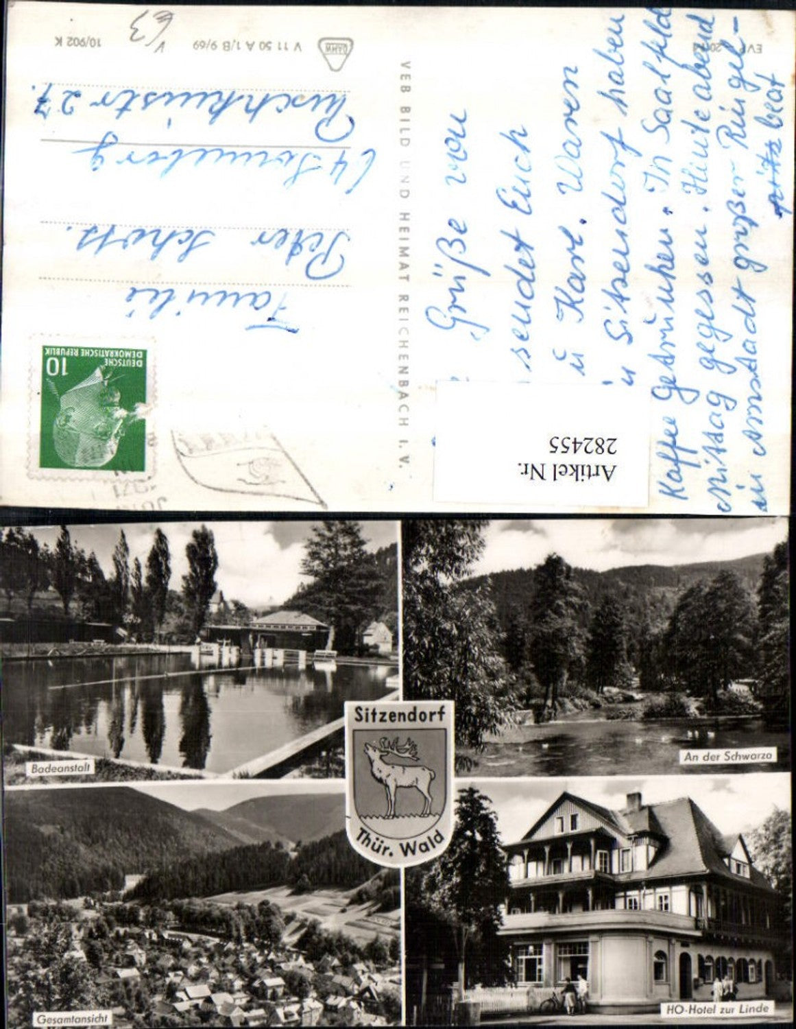 282455,Sitzendorf Totale Badeanstalt HO-Hotel zur Linde Schwarza Mehrbildkarte pub VEB 10/902