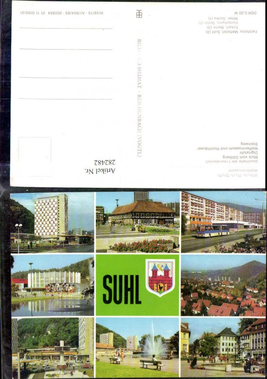282482,Suhl Totale Waffenmuseum Stadthalle Digitaluhr Steinweg Hochhäuser Mehrbildkarte